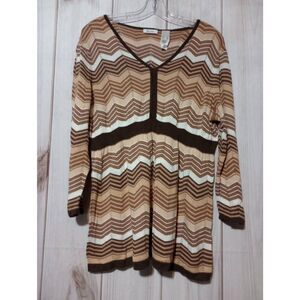 Liz and Co Sweater Ladies Extra Large‎ Brown V-Neck 3/4 Sleeve